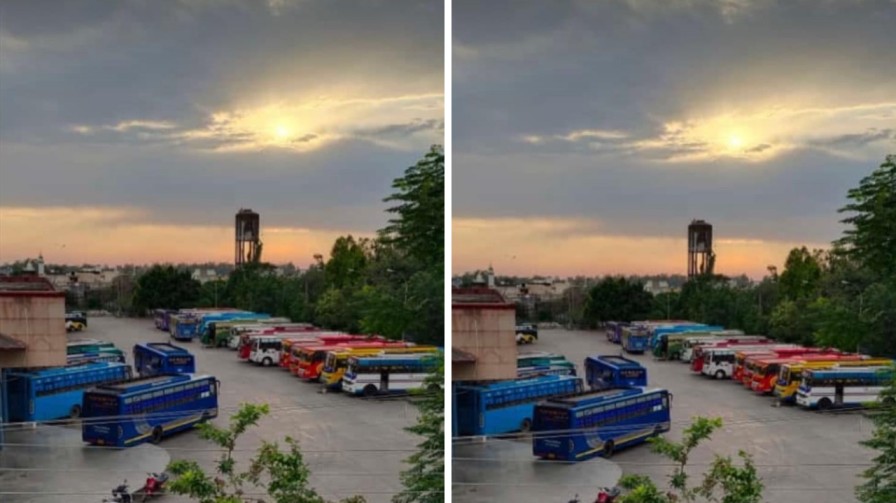 Pathankot bus stand view of the evening and so many buses are showing on the image.