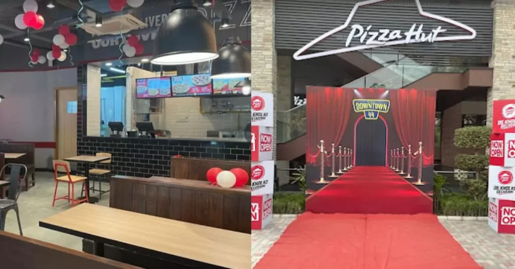 entry gate and inside image of pizza hut pathankot